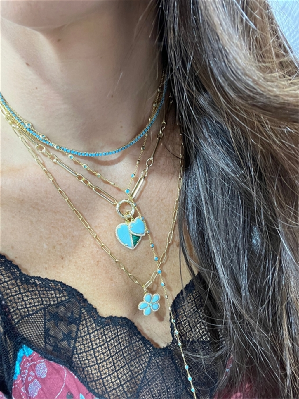 18K Vermeil Pave Turquoise Flower Charm