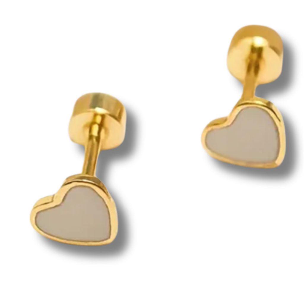 18K Vermeil & White Enamel Heart Earrings