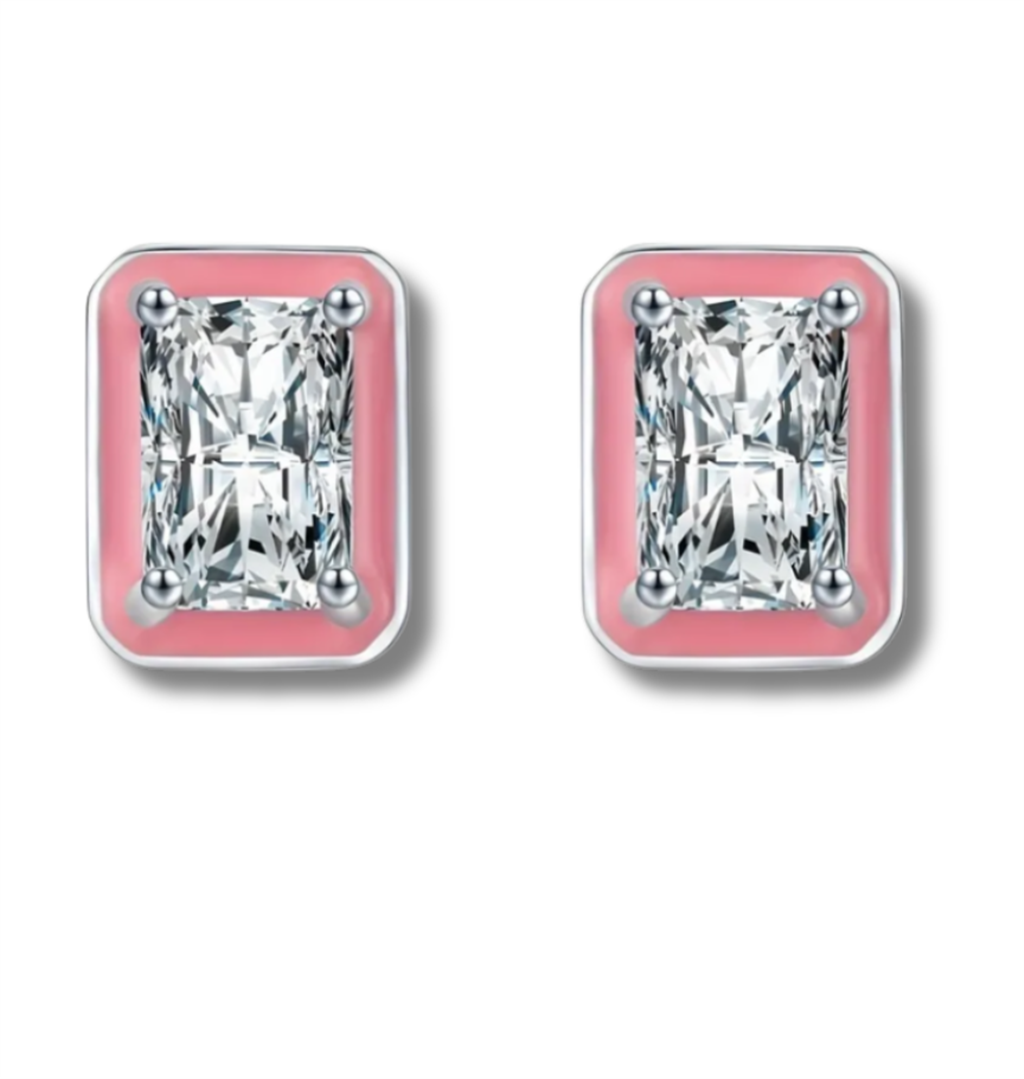 Sterling Silver & Pink Enamel Studs
