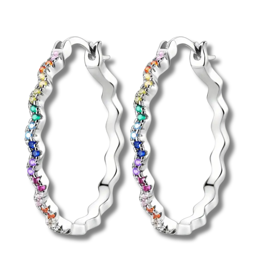 Sterling Silver Rainbow Wave Earrings