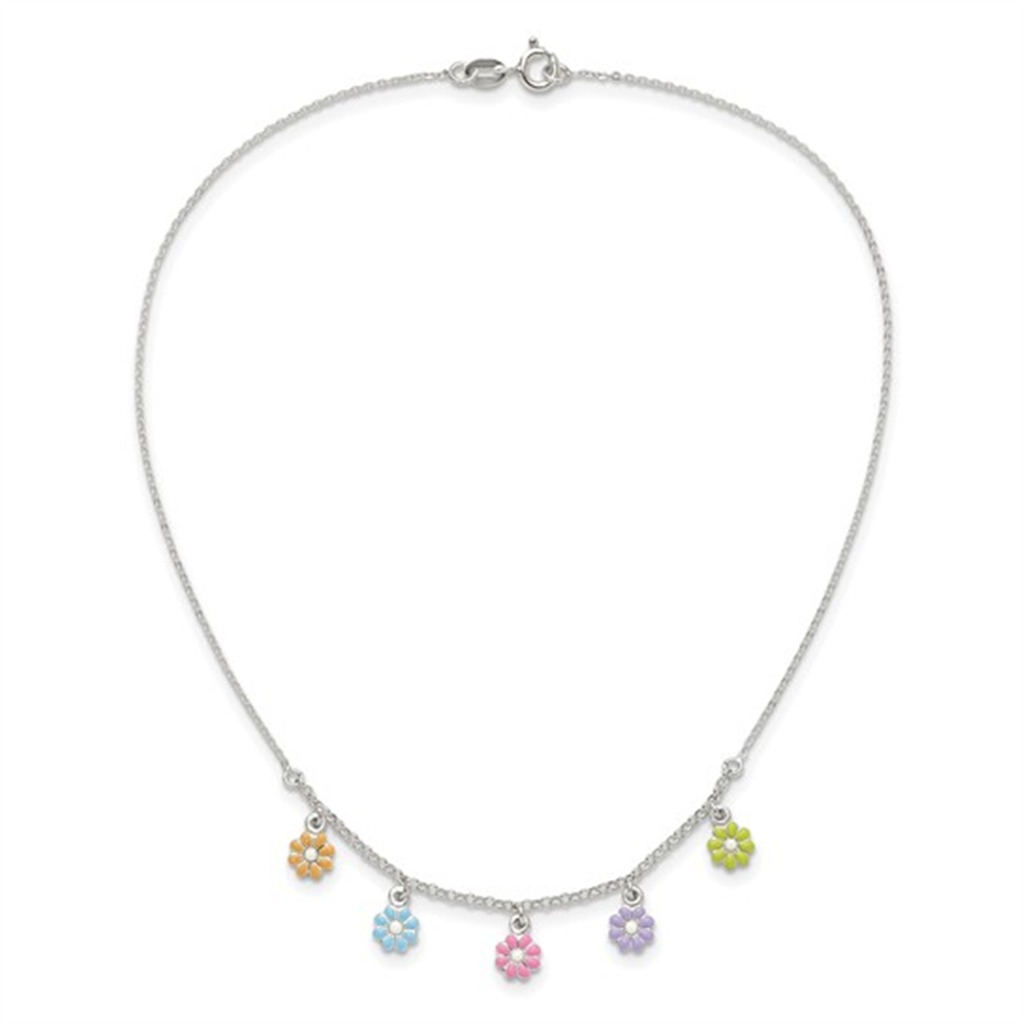 Sterling Silver Enameled Flower Necklace