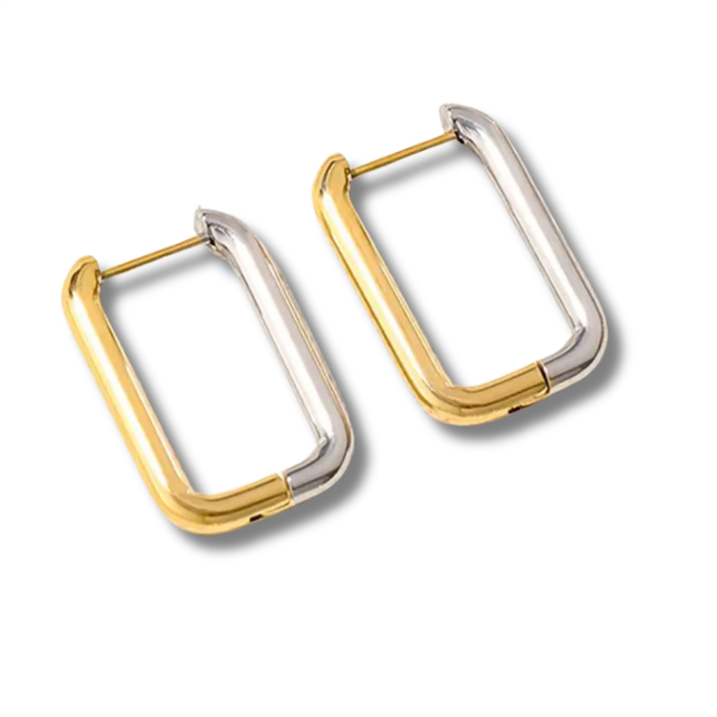 18K Two-Tone Lois Rectangular Hoop Earrings