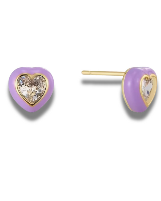 14K Vermeil & Lavendar Enamel Heart Earrings