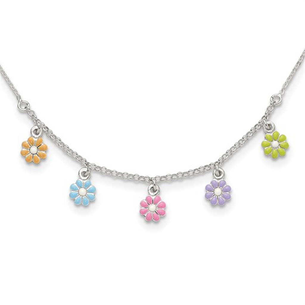 Sterling Silver Enameled Flower Necklace
