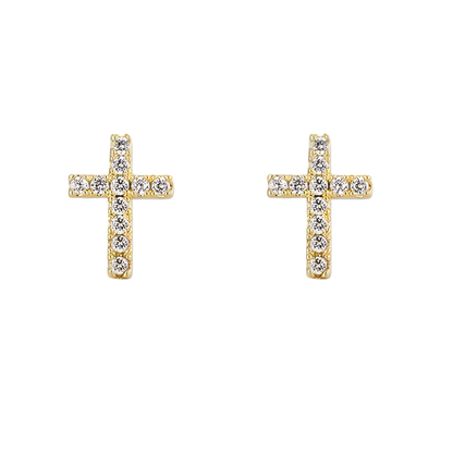 Gold Vermeil Maria Pave Cross Stud Earrings