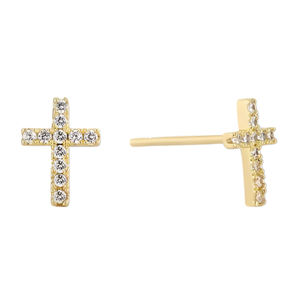 Gold Vermeil Maria Pave Cross Stud Earrings