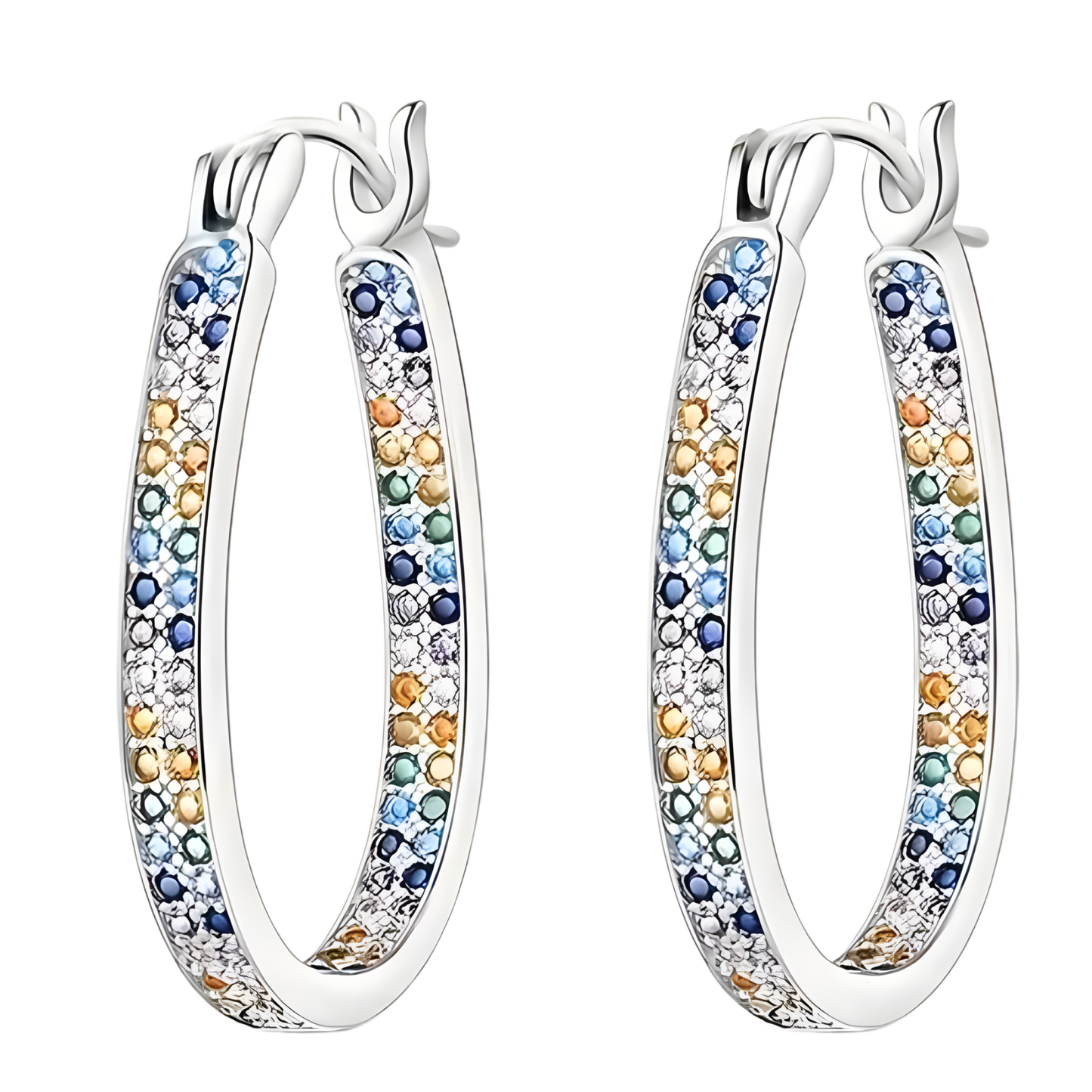 Sterling Silver Serena Oval Multicolor Inside/Outside Hoop Earrings