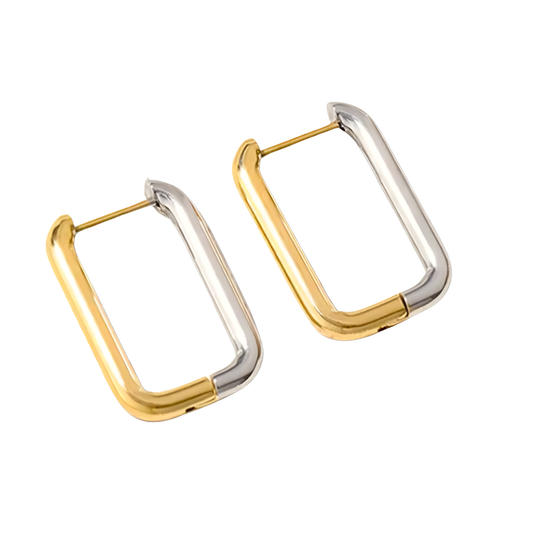 18K Two-Tone Lois Rectangular Hoop Earrings