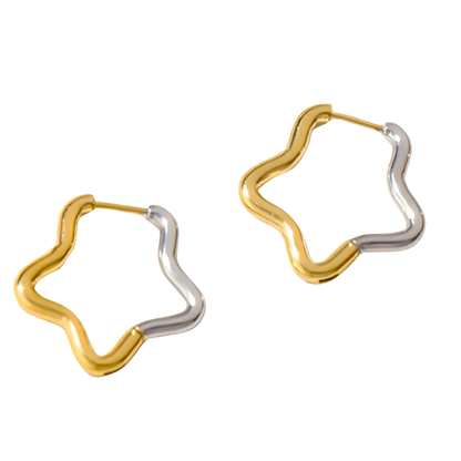 18K Two-Tone Lois Star Hoop Earrings