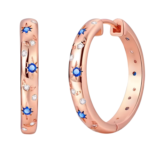 14K Rose Moon & Star Hoop Earring