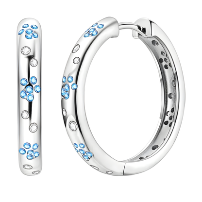 Sterling Silver Blue & White Hoop Earrings