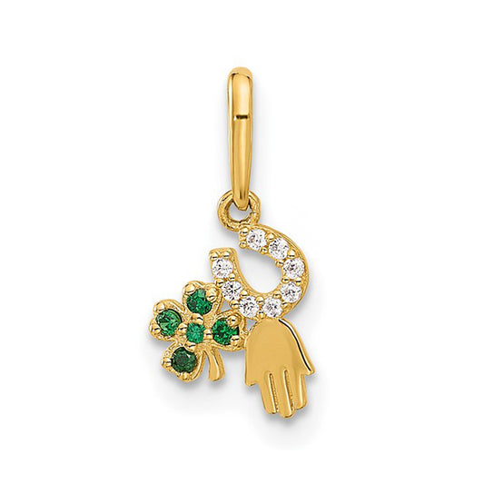 Gold Lucky Charm Crescent & Hamsa Pendant