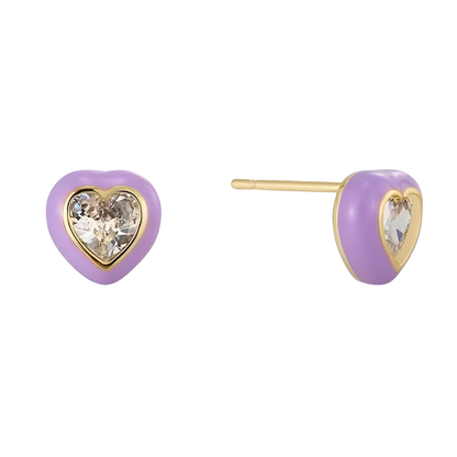 14K Vermeil & Lavendar Enamel Heart Earrings