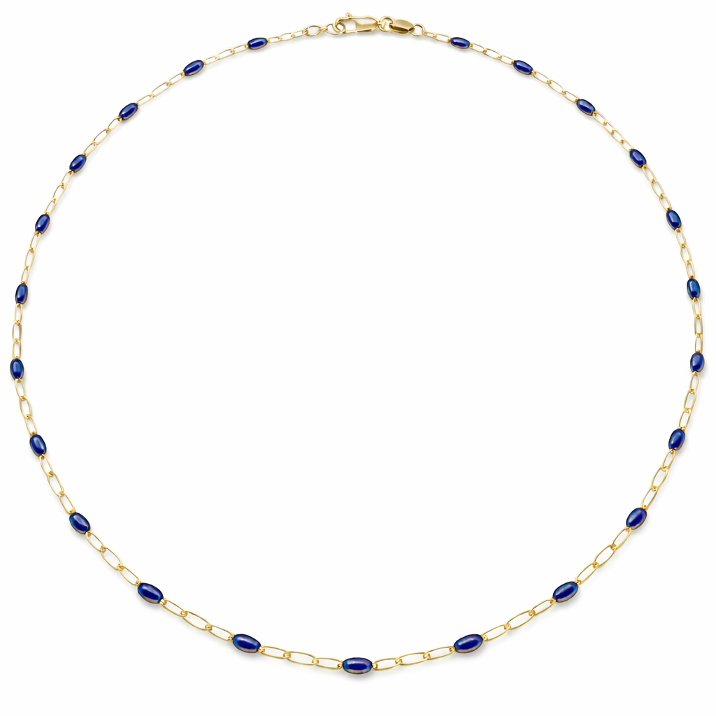 14K Gold Filled Blue Enamel Paperclip Chain Necklace