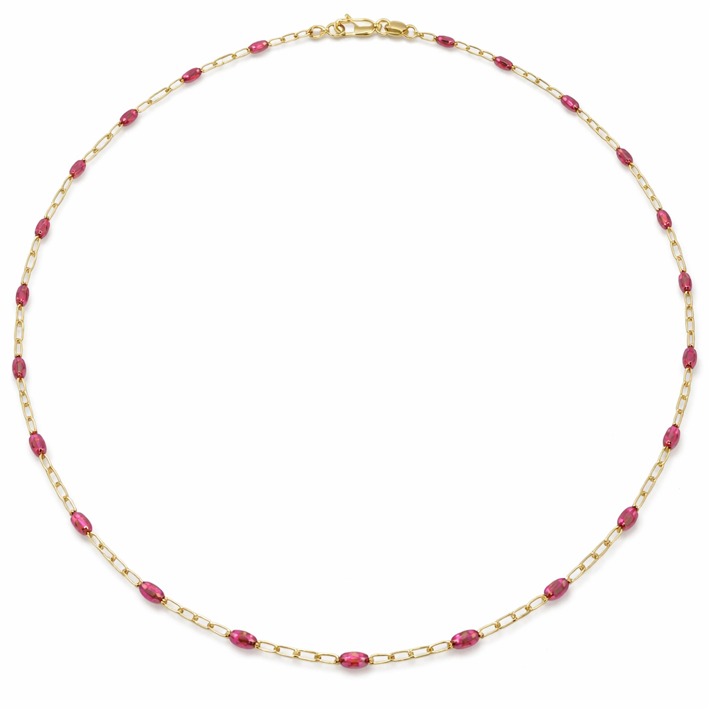 14K Gold Filled Blue Enamel Paperclip Chain Necklace