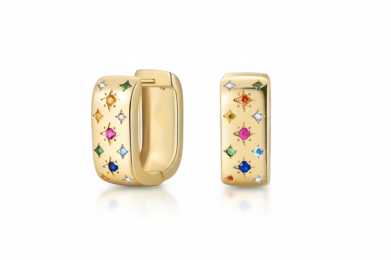 Gold Vermeil Starburst Small Hoop Earrings