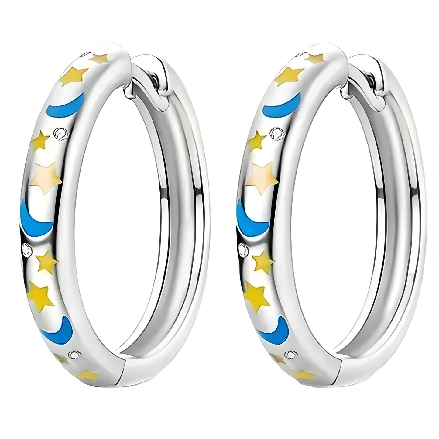 Sterling Silver Serena Moon & Star Glow Hoop Earrings