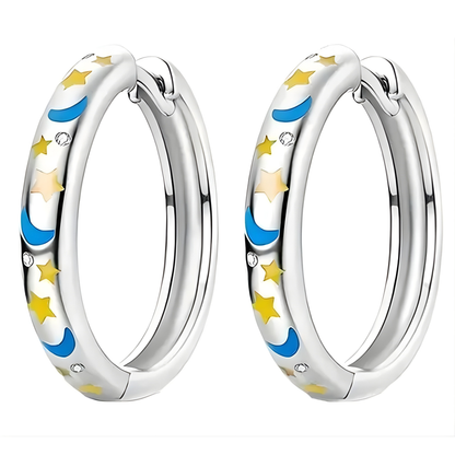 Sterling Silver Serena Moon & Star Glow Hoop Earrings