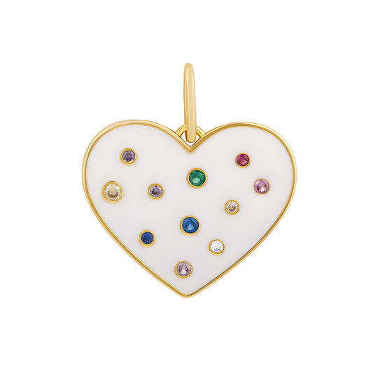 14K White Enamel & Colored Stones Heather Heart Pendant
