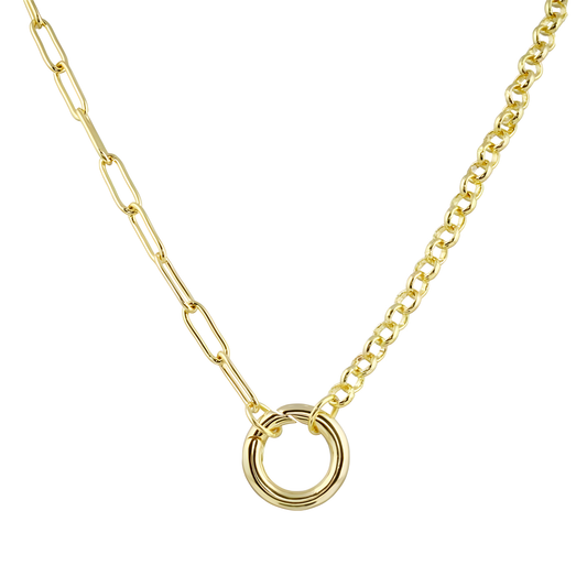 18K Push Clasp Rolo & Paperclip Chain Necklace