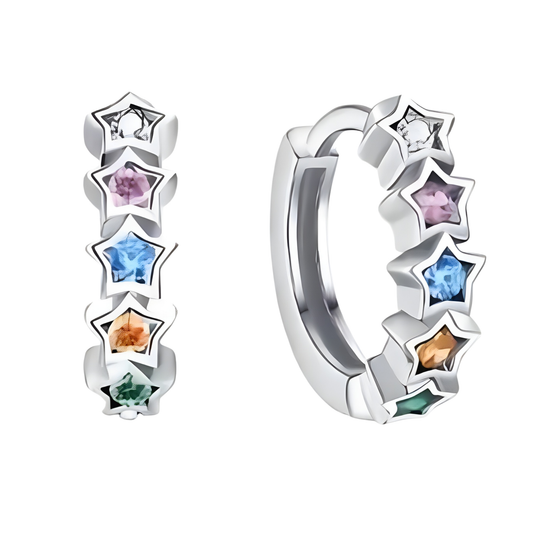 Sterling Silver Serena Colored Star Huggie Hoop Earrings