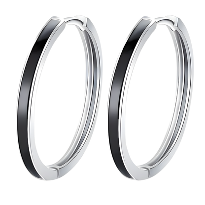 Sterling Silver & Black Enamel Gretchen Hoop Earrings
