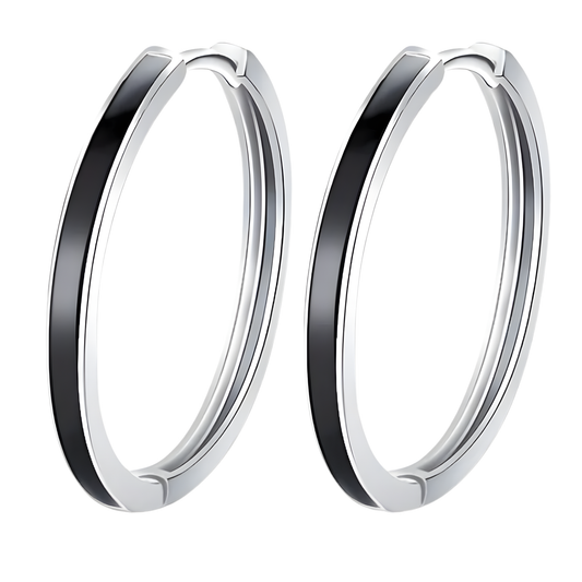 Sterling Silver & Black Enamel Gretchen Hoop Earrings