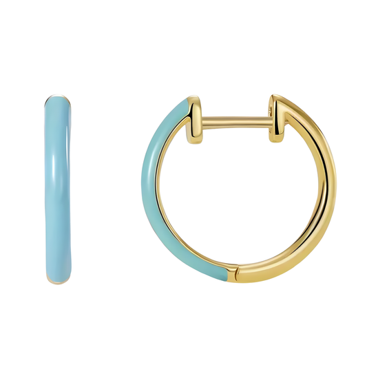 Gold Plated Blue Enamel Gretchen Laguna Hoop Earrings