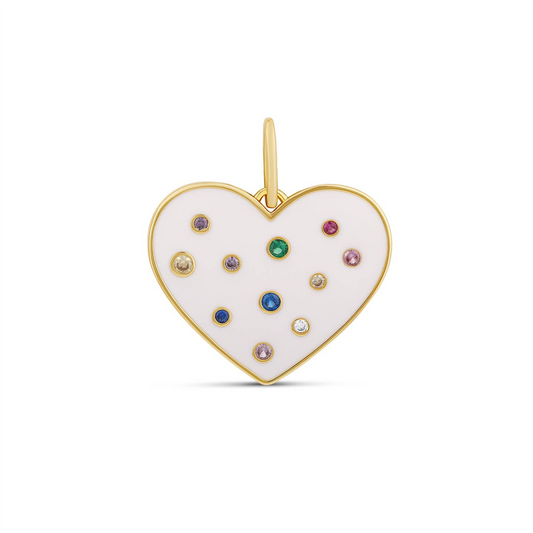 14K White Enamel & Colored Stones Heather Heart Pendant