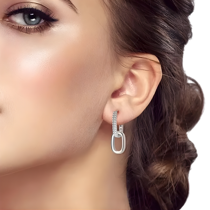 Sterling Silver Pave Paperclip Hanging Earrings