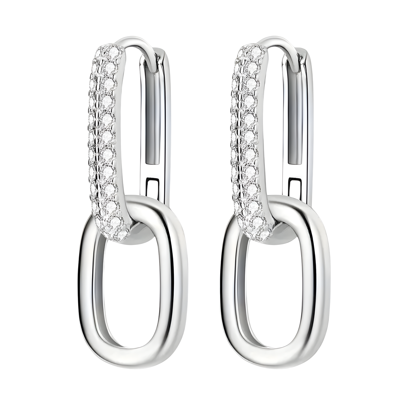 Sterling Silver Pave Paperclip Hanging Earrings