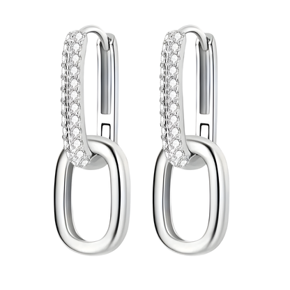 Sterling Silver Pave Paperclip Hanging Earrings