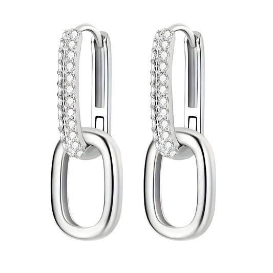 Sterling Silver Pave Paperclip Hanging Earrings