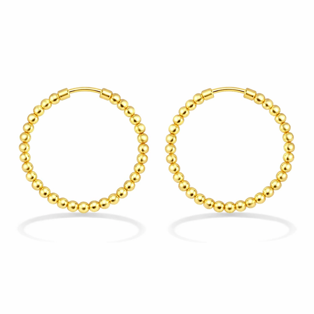 18K Gold Plated Beaded Huggie Hoop Earrings