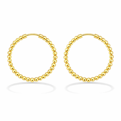 18K Gold Plated Beaded Huggie Hoop Earrings