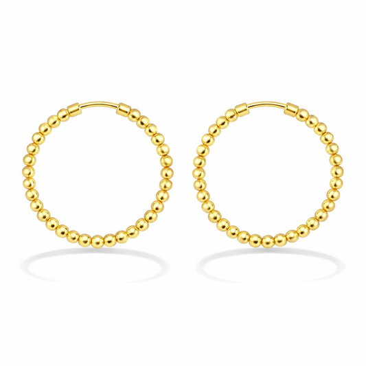 18K Gold Plated Beaded Huggie Hoop Earrings