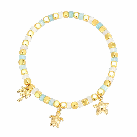18K Gold Plated Coastal Charm Beaded Bracelet