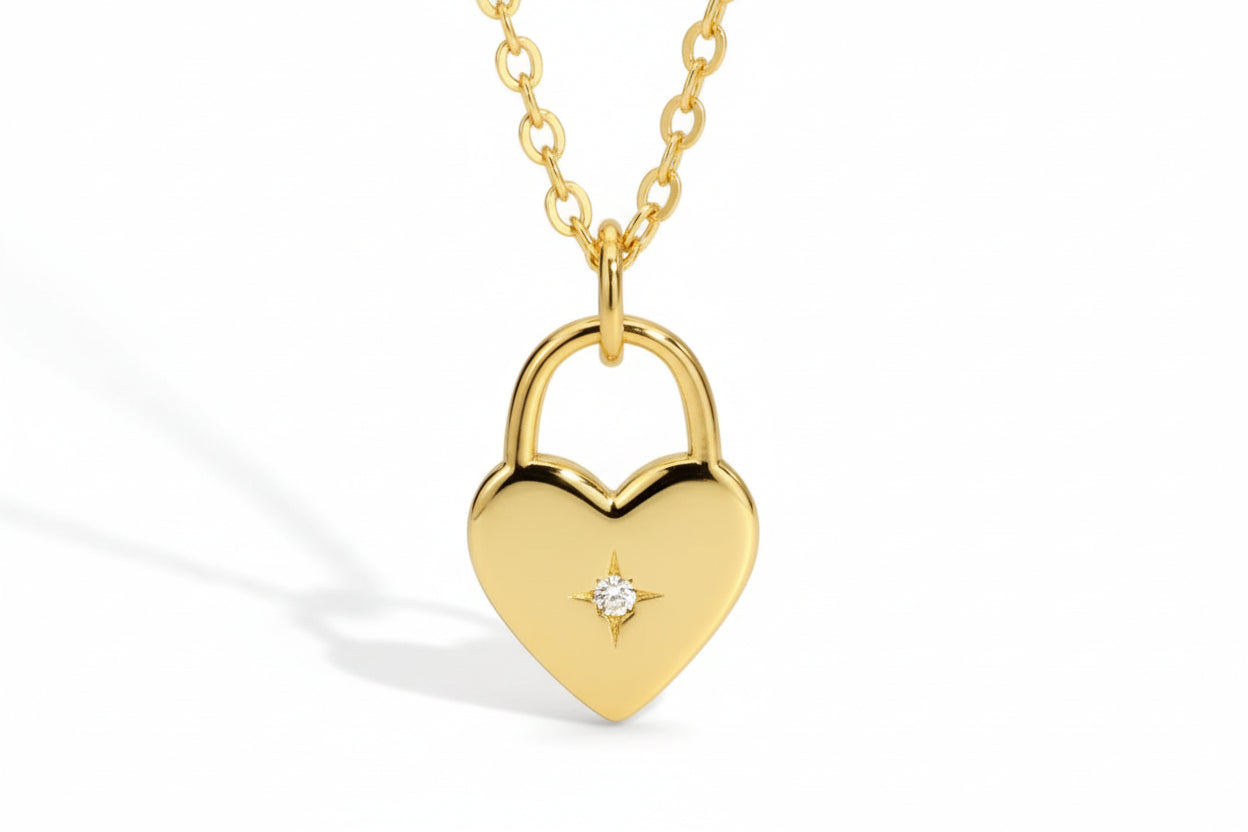 18K Gold Plated Heart Starburst Locket Pendant/ Necklace