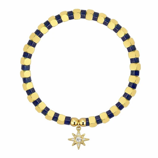18K Gold Plated Lapis Beaded Starburst Bracelet