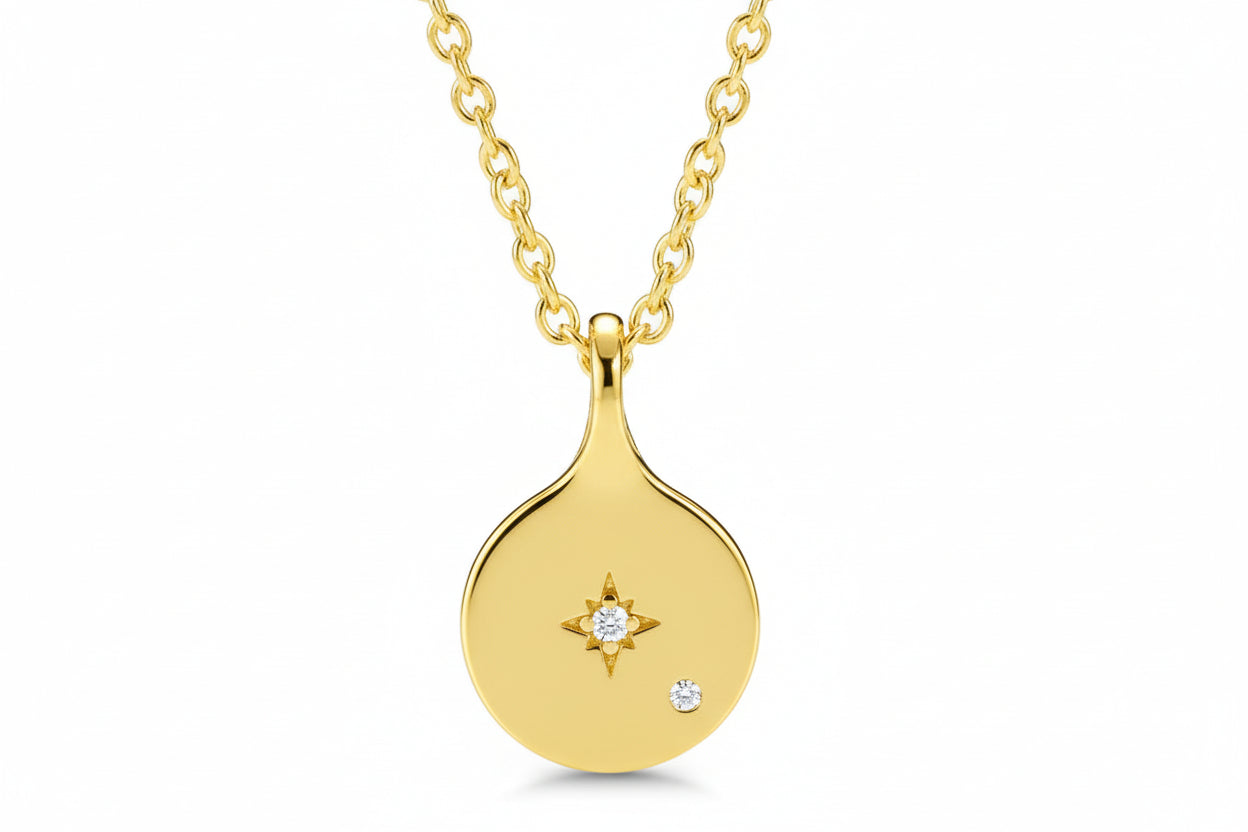 18K Gold Plated Oval Starburst Pendant/ Necklace