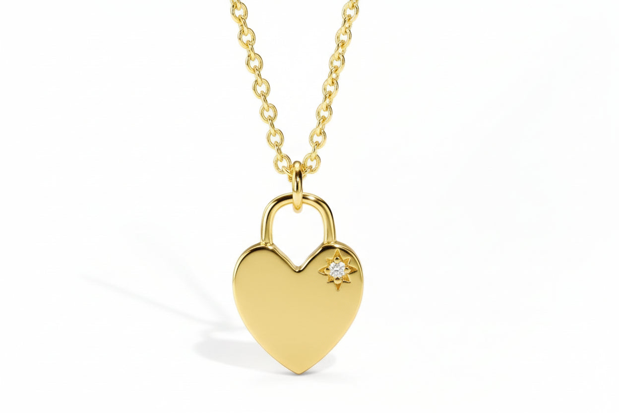 18K Gold Plated Starburst Heart Locket Pendant