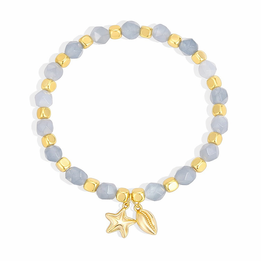 18K Gold Plated Aquamarine Beaded Charm Bracelet