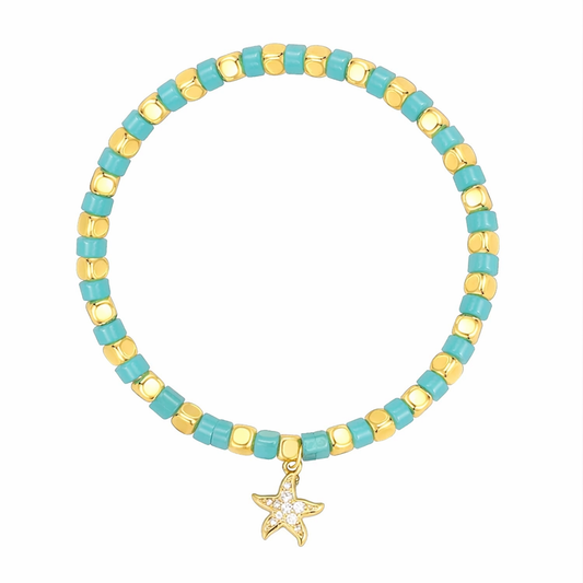 18K Gold Plated Chalcedony Beaded Star Charm Bracelet