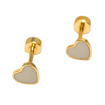18K Vermeil & White Enamel Heart Earrings