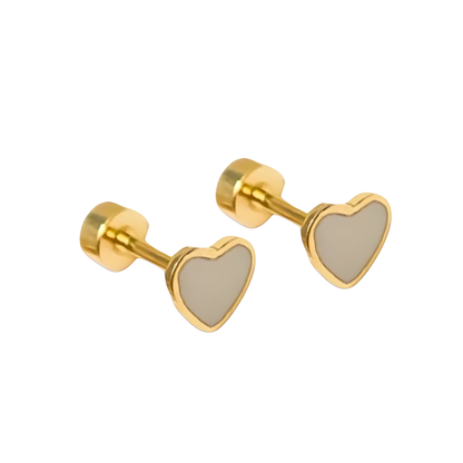 18K Vermeil & White Enamel Heart Earrings