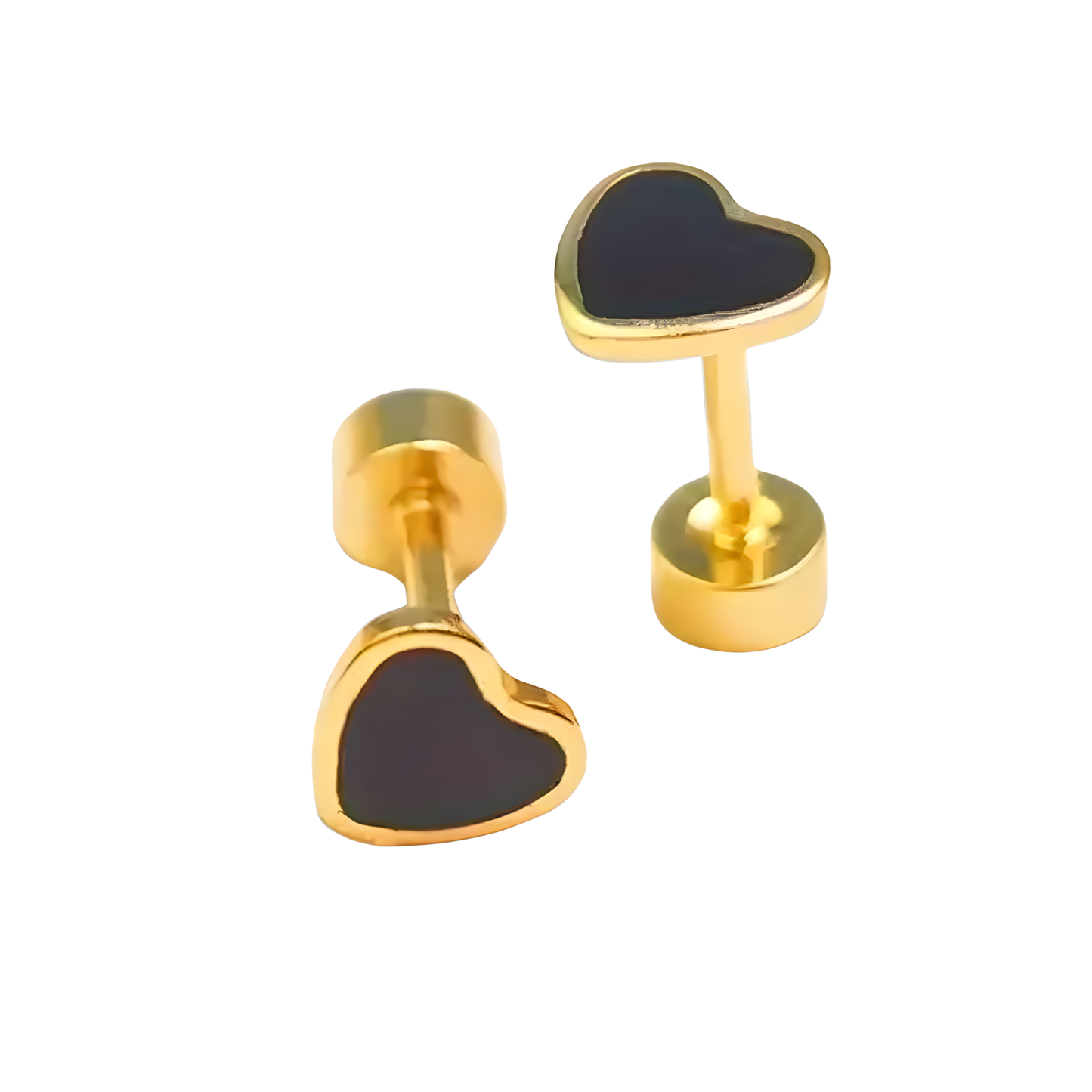 18K Vermeil & Black Enamel Heart Earrings