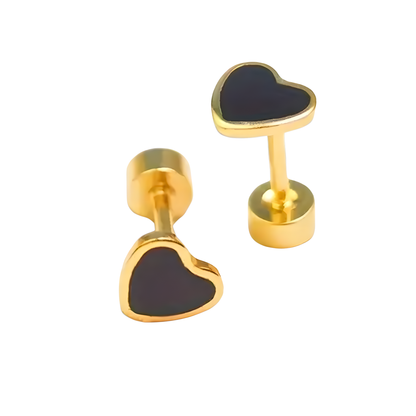 18K Vermeil & Black Enamel Heart Earrings