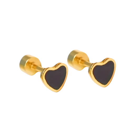 18K Vermeil & Black Enamel Heart Earrings