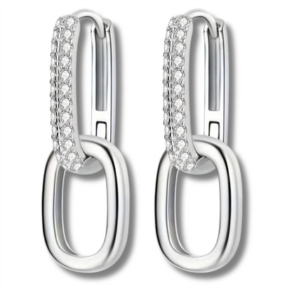 Sterling Silver Pave Paperclip Hanging Earrings