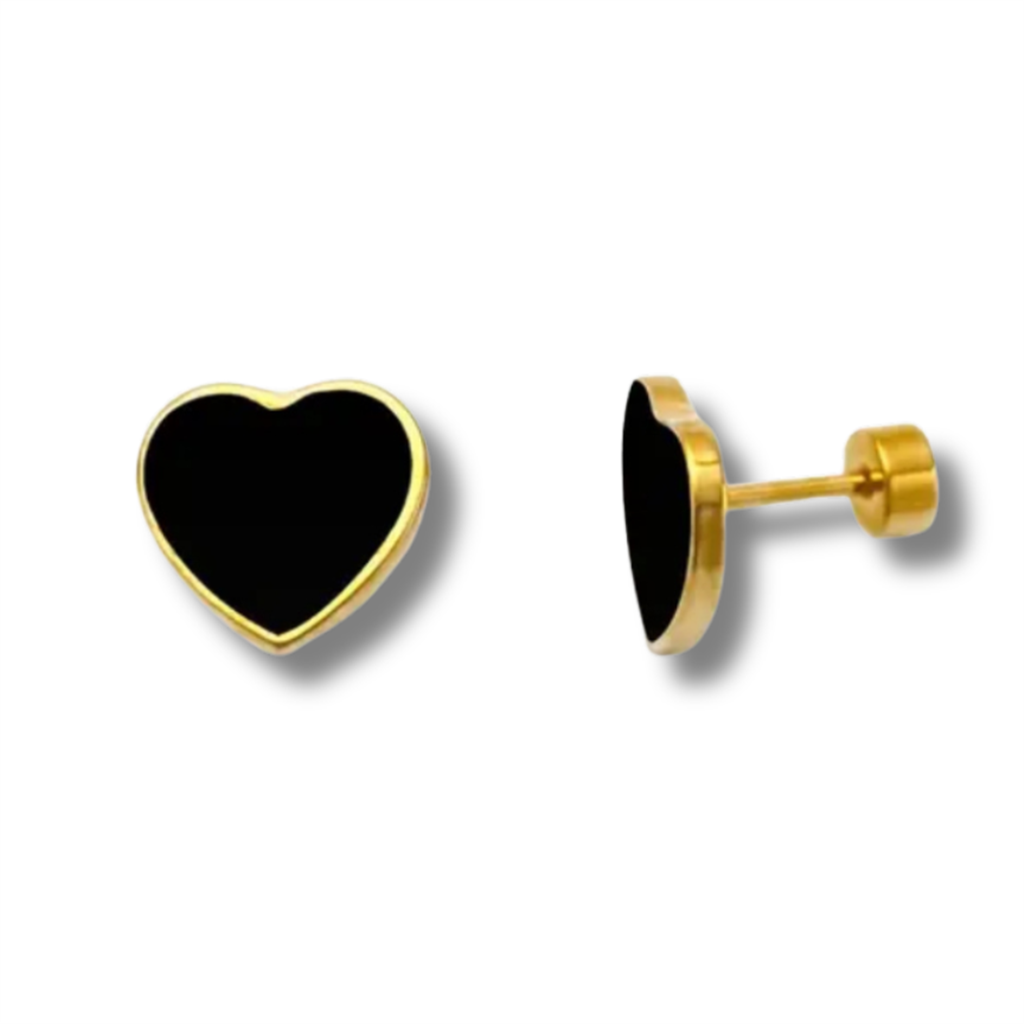 18K Vermeil Black Enamel Heart Studs